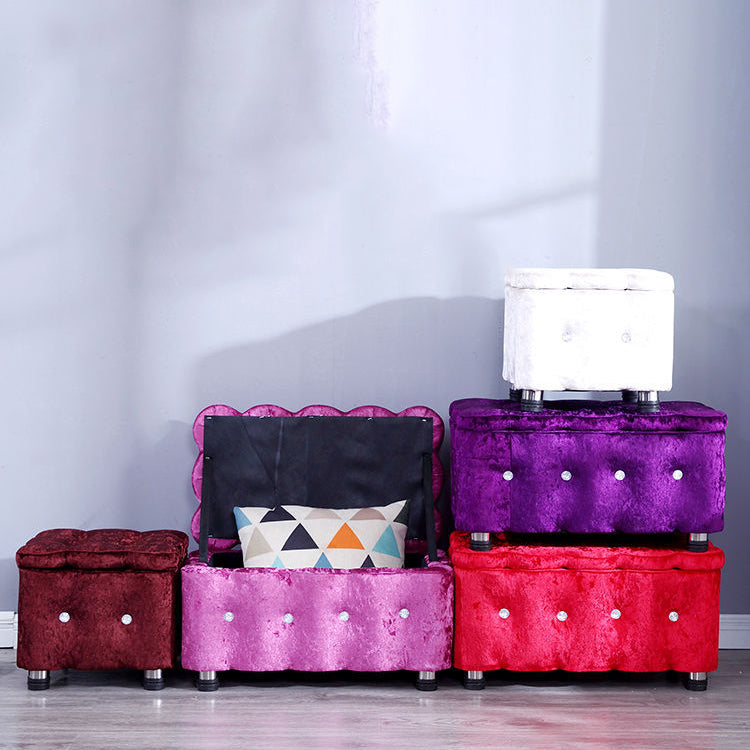 Glam Plain Storage Pouf Plain Velvet Tufted with Storage Rectangle Couch Ottoman