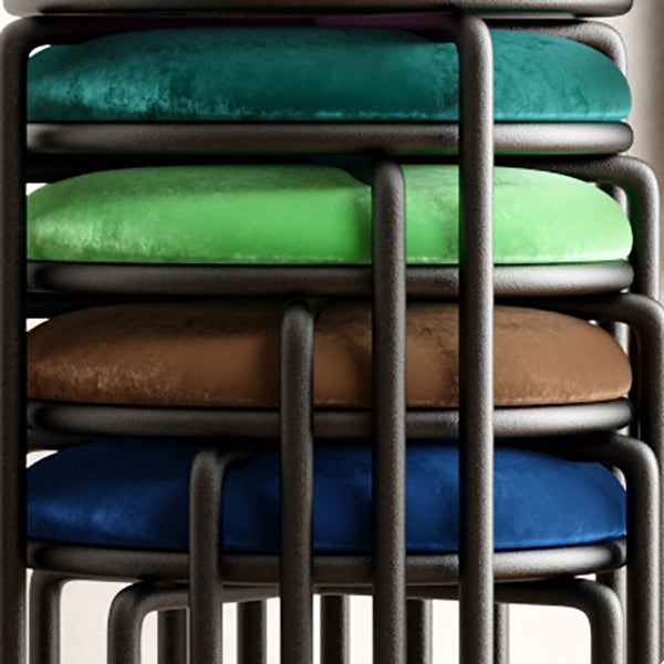 Glam Standard Ottoman Round Plain Velvet Tear Resistant Indoor Ottoman