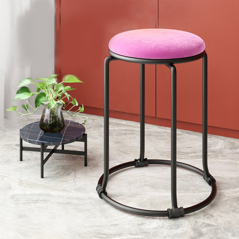 Glam Standard Ottoman Round Plain Velvet Tear Resistant Indoor Ottoman