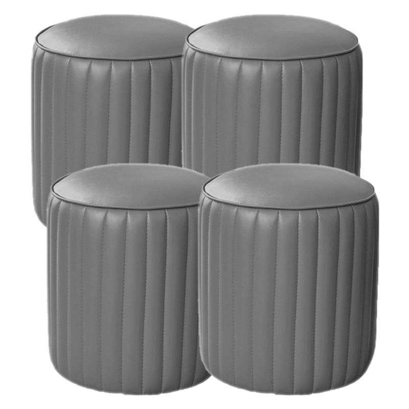 Orange Leather Solid Color Pouf Round Water Resistant Indoor Pouf