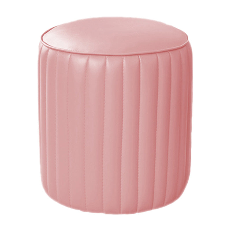 Orange Leather Solid Color Pouf Round Water Resistant Indoor Pouf