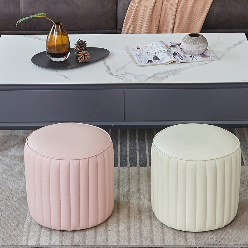 Orange Leather Solid Color Pouf Round Water Resistant Indoor Pouf