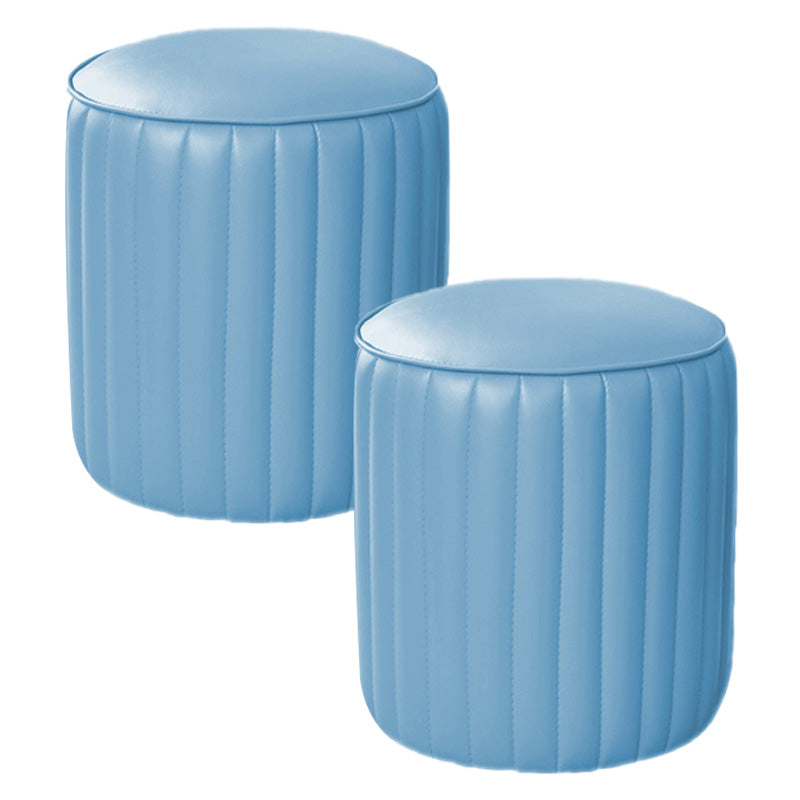 Orange Leather Solid Color Pouf Round Water Resistant Indoor Pouf