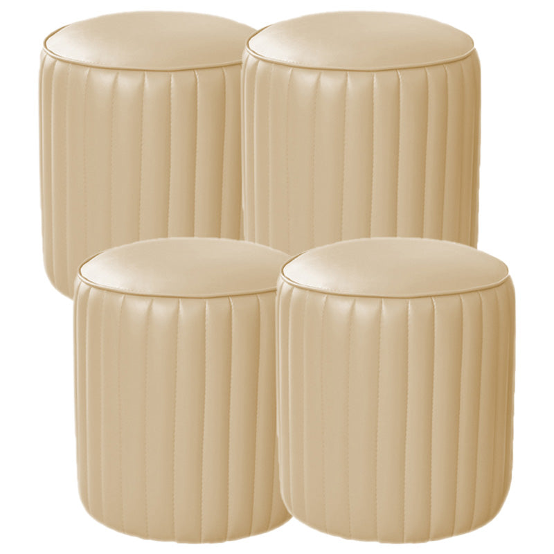 Orange Leather Solid Color Pouf Round Water Resistant Indoor Pouf