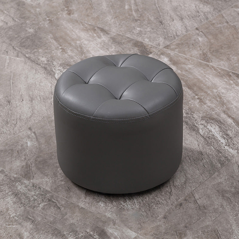 Modern Genuine Leather Ottoman Plain Tufted Detail Round Footstool Ottoman