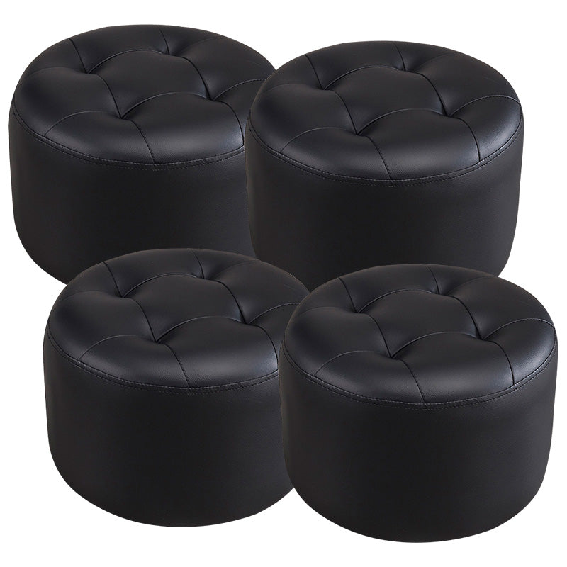 Modern Genuine Leather Ottoman Plain Tufted Detail Round Footstool Ottoman