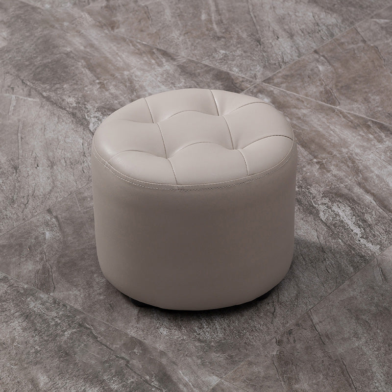Modern Genuine Leather Ottoman Plain Tufted Detail Round Footstool Ottoman