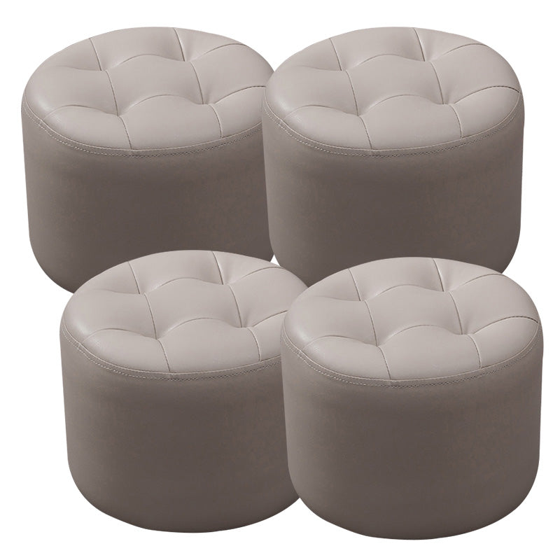 Modern Genuine Leather Ottoman Plain Tufted Detail Round Footstool Ottoman