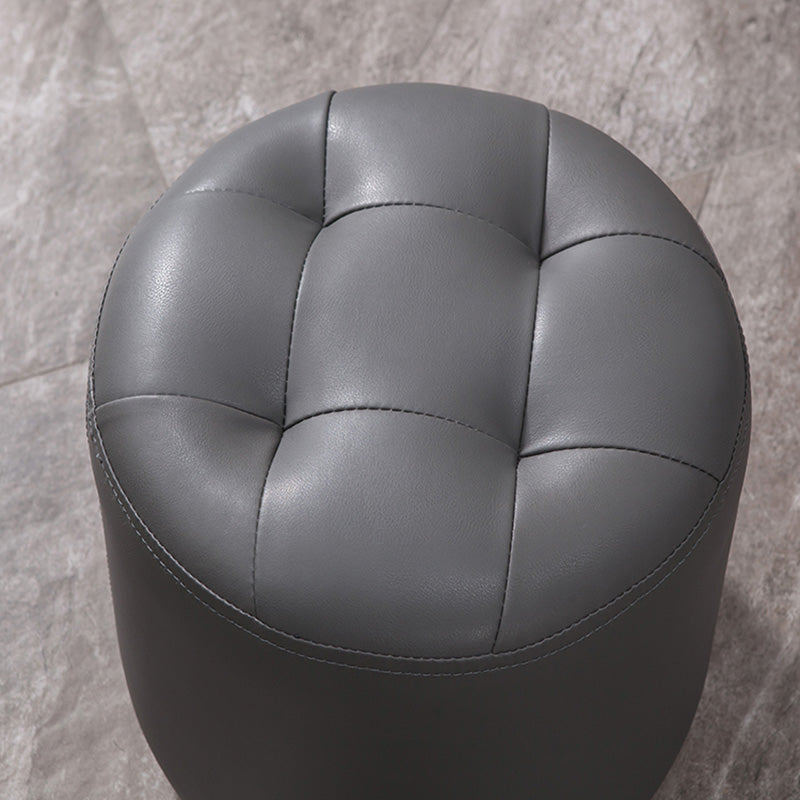 Modern Genuine Leather Ottoman Plain Tufted Detail Round Footstool Ottoman