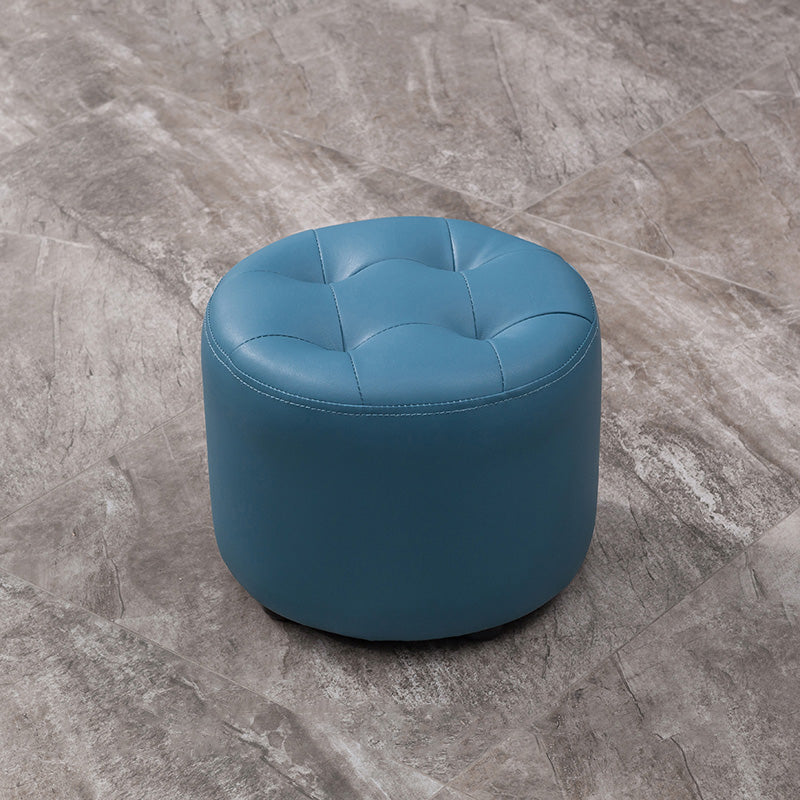 Modern Genuine Leather Ottoman Plain Tufted Detail Round Footstool Ottoman