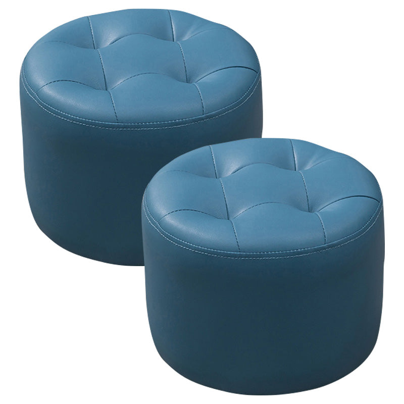 Modern Genuine Leather Ottoman Plain Tufted Detail Round Footstool Ottoman