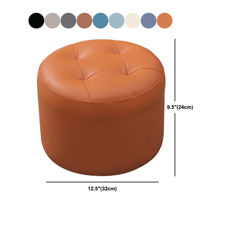 Modern Genuine Leather Ottoman Plain Tufted Detail Round Footstool Ottoman