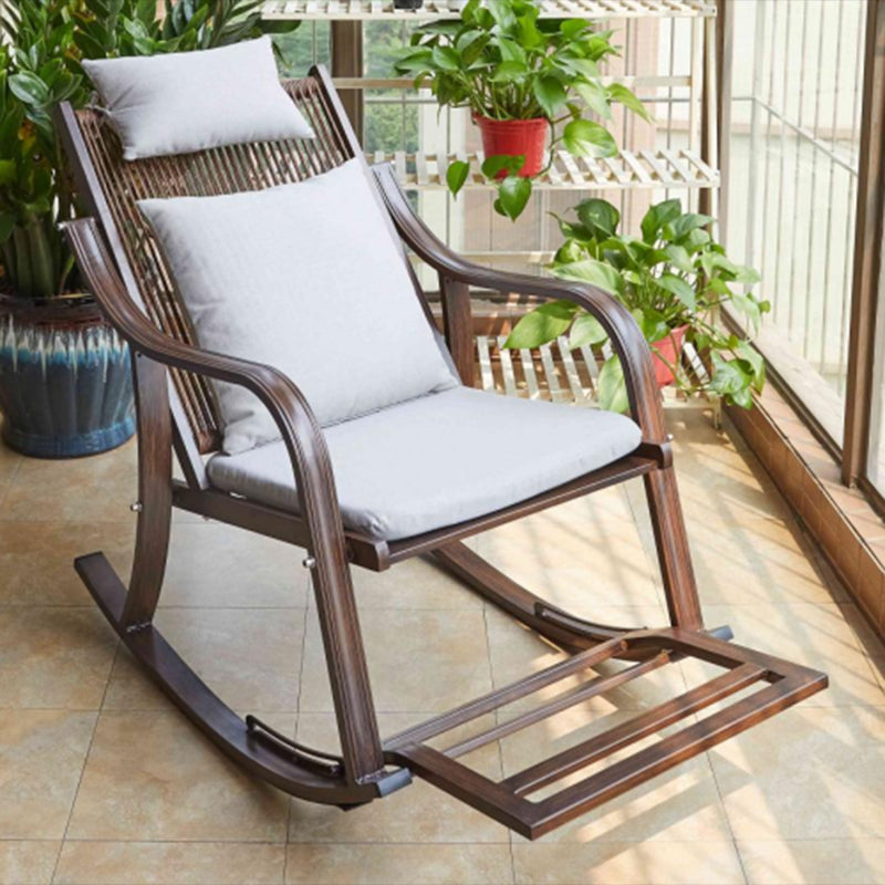 Ergonomic Wicker Rocking Chair with Cushion Spindle Rocking Accent Chair for Outdoor