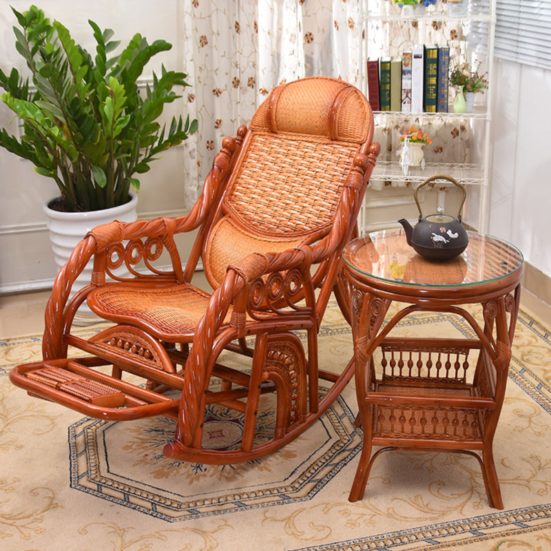 Traditional Spindle Rocking Chair Tobacco Finish with Pillow Rocker Chair Wicker