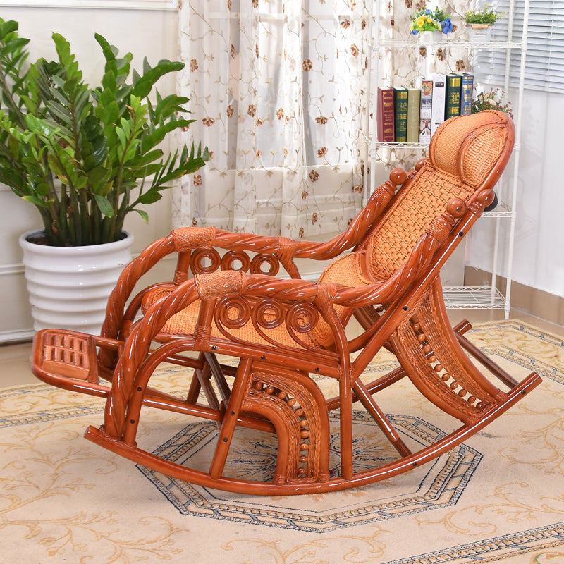 Traditional Spindle Rocking Chair Tobacco Finish with Pillow Rocker Chair Wicker