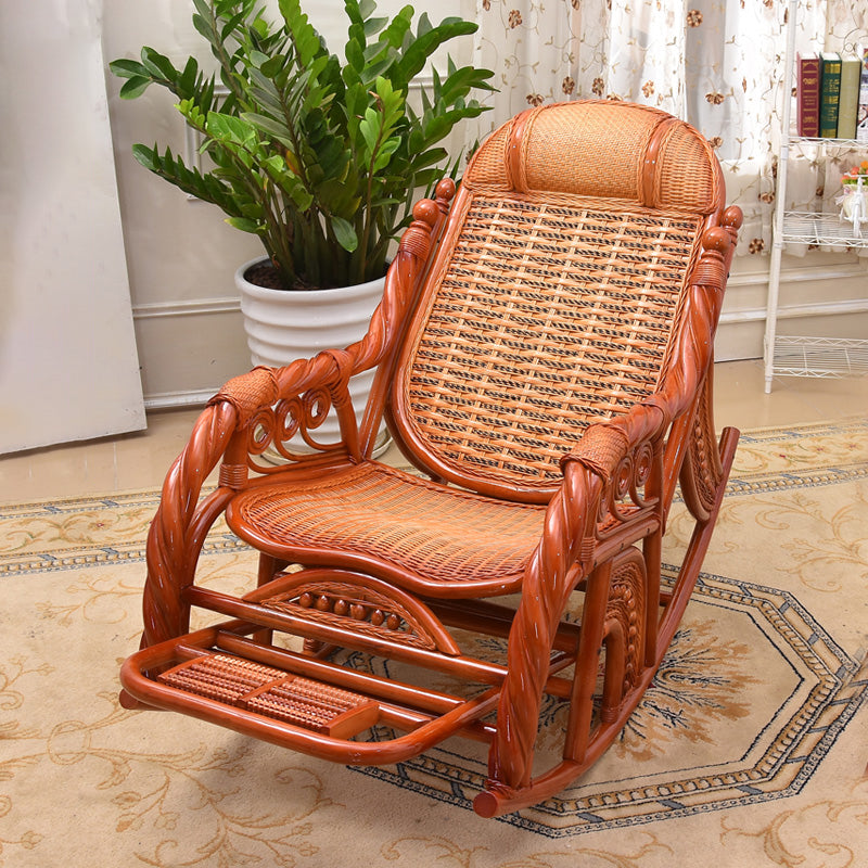 Traditional Spindle Rocking Chair Tobacco Finish with Pillow Rocker Chair Wicker