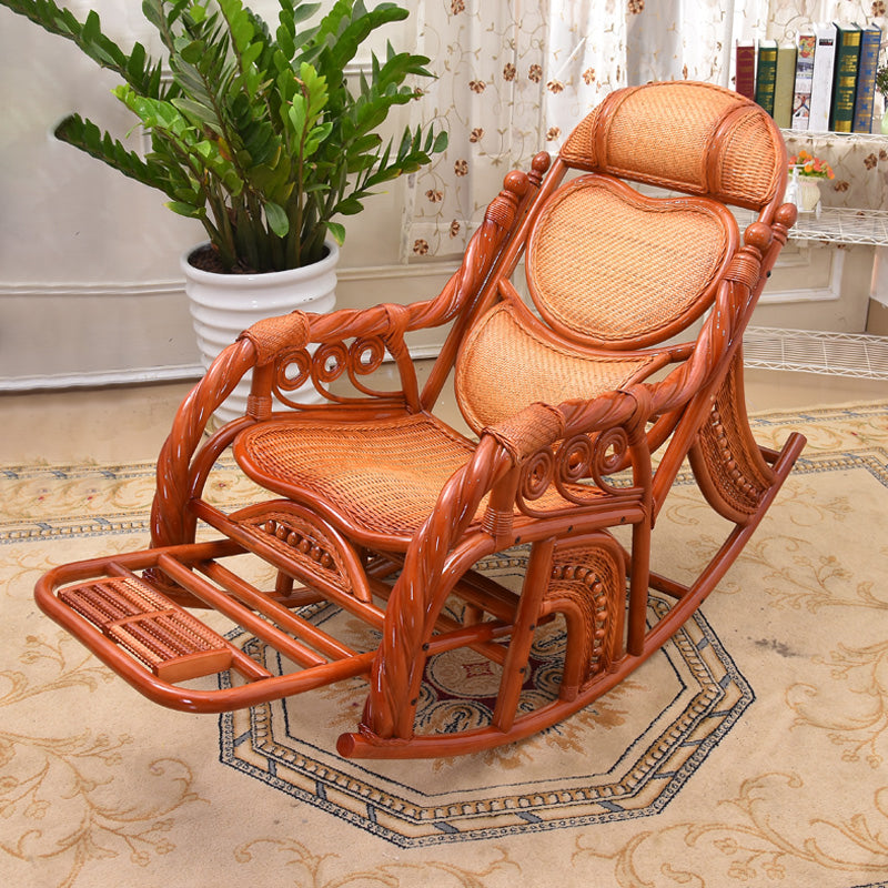 Traditional Spindle Rocking Chair Tobacco Finish with Pillow Rocker Chair Wicker