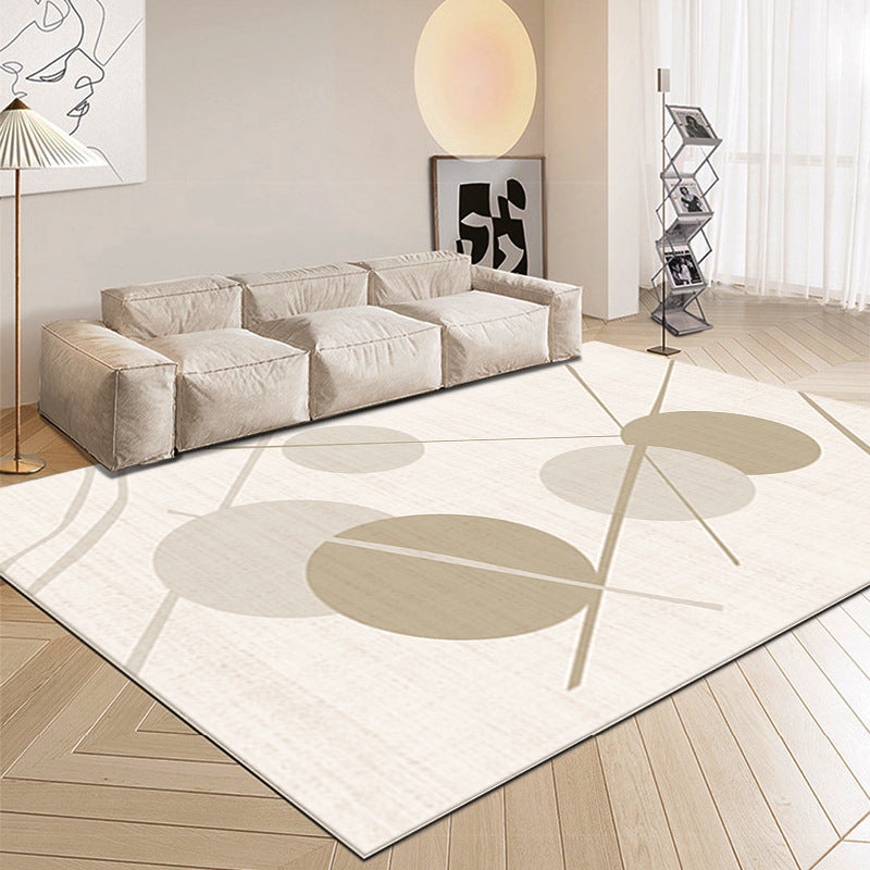Rectangle Shape Rug Living Room Beige Tone Polyester Washable Area Rug