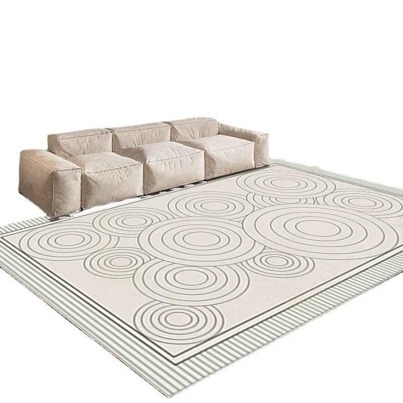 Rectangle Shape Rug Living Room Beige Tone Polyester Washable Area Rug