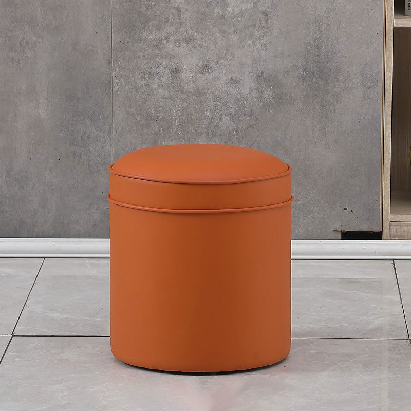 Orange Faux Leather Pouf Modern Pure Color Round Indoor Pouf