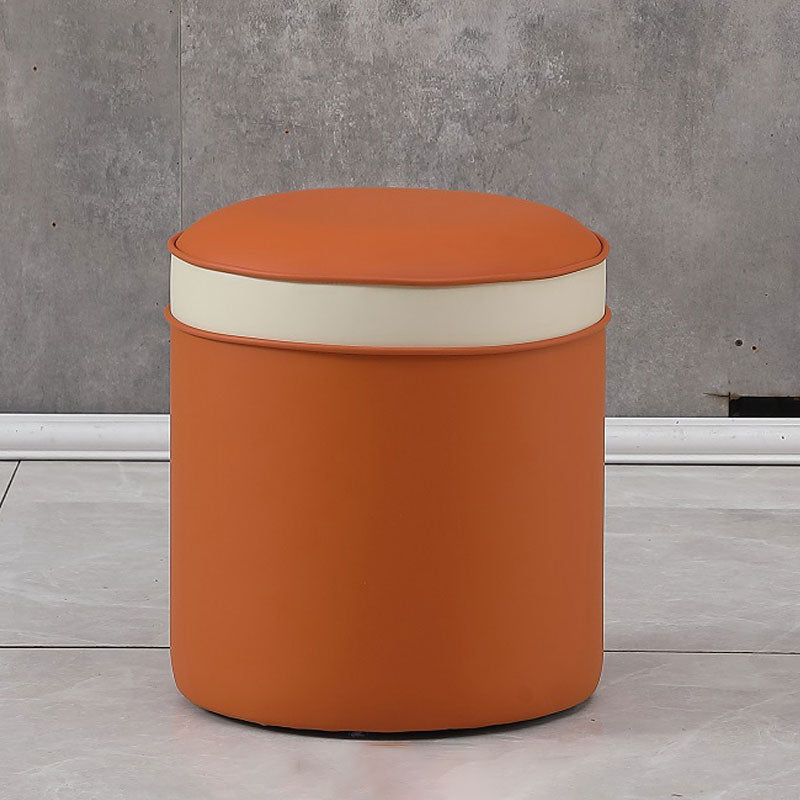 Orange Faux Leather Pouf Modern Pure Color Round Indoor Pouf