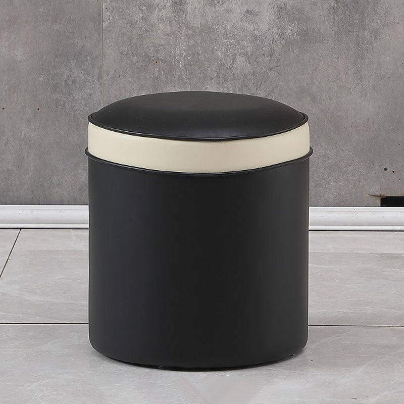 Orange Faux Leather Pouf Modern Pure Color Round Indoor Pouf