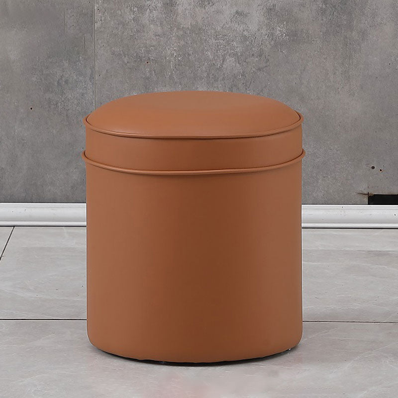 Orange Faux Leather Pouf Modern Pure Color Round Indoor Pouf