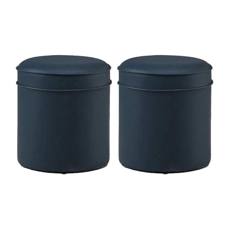 Orange Faux Leather Pouf Modern Pure Color Round Indoor Pouf