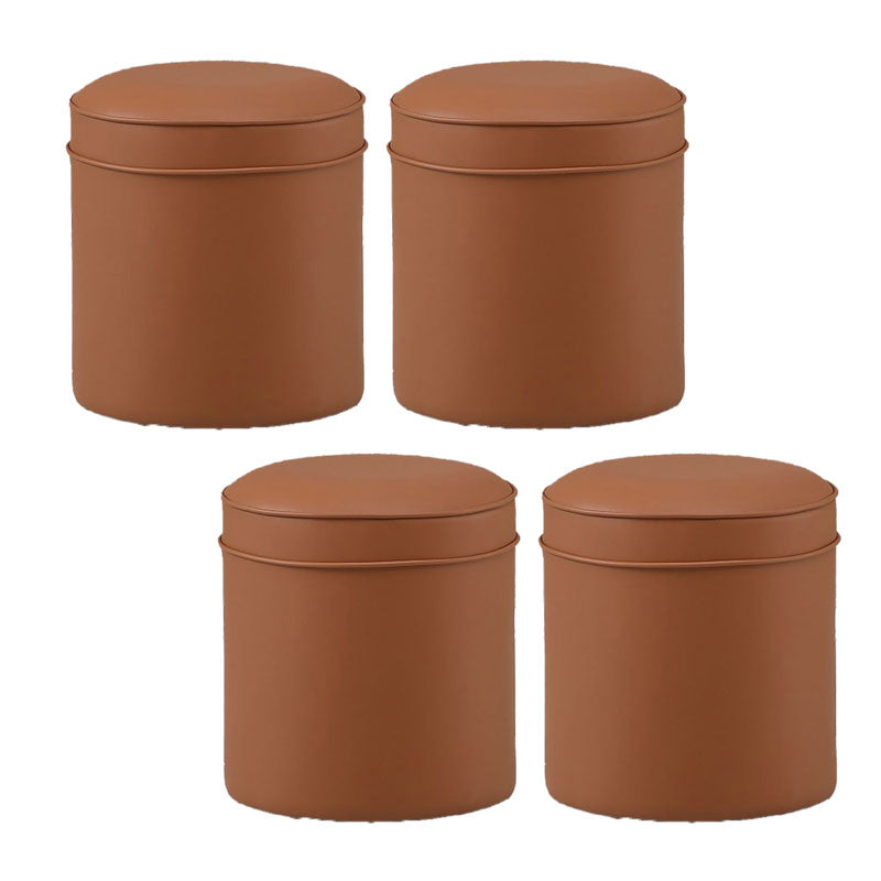 Orange Faux Leather Pouf Modern Pure Color Round Indoor Pouf