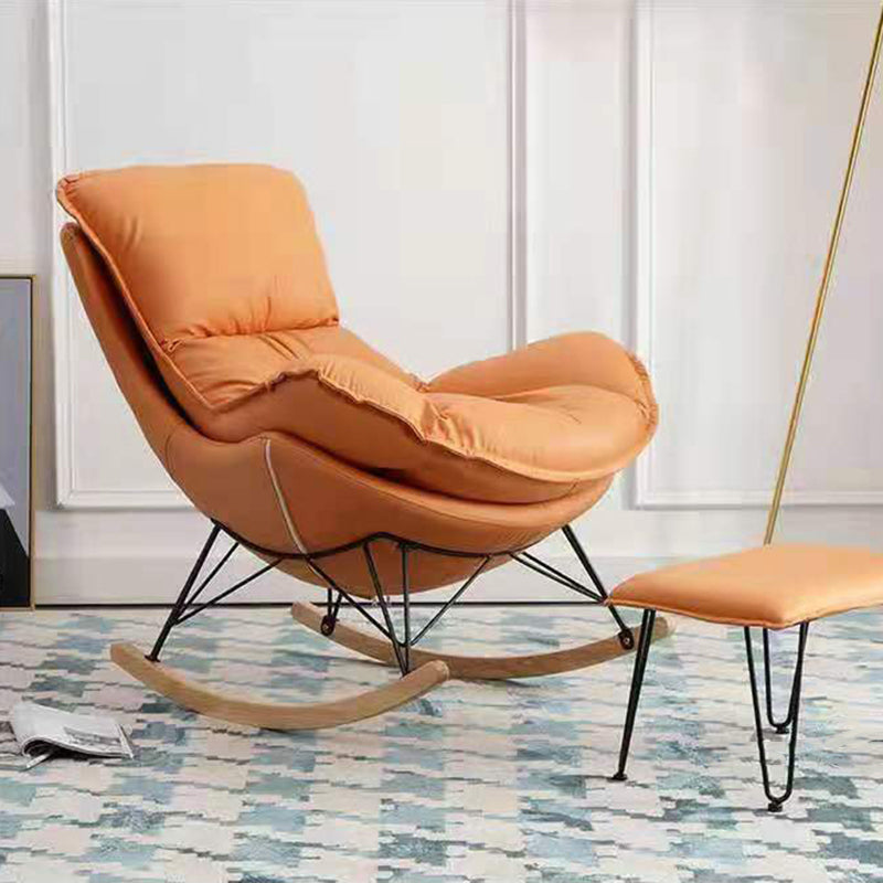 Leisure Pure Color Glider Chair Faux Leather Water Resistant with Ottoman