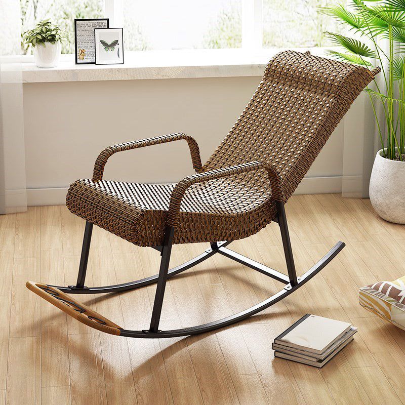 Modern Spindle Rattan Rocking Chair Wheel Handrail Design Rocker Chair With Black Frame