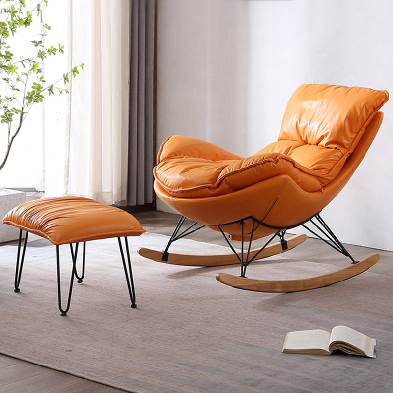 Orange Modern Rocking Chair Removable Cushions Rocker Chair with Ottoman