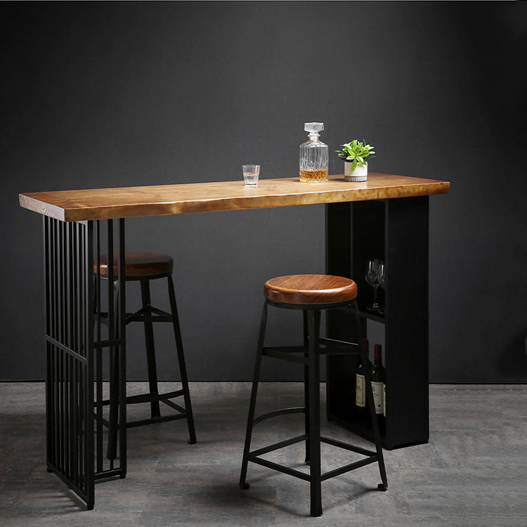 Indoor Glam Pub Set Natural 1/2/3 Pieces Wood and Metal Pub Table Set with Storage