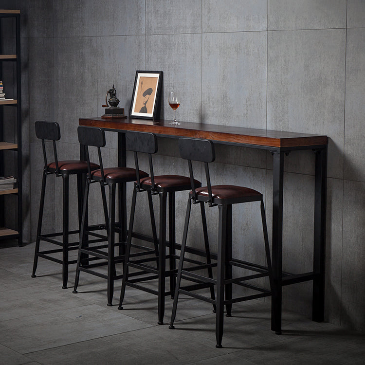Industrial Rectangular Bar Pub Table Set 1/5 Pcs Solid Wood Top Bar Table with Iron Stools