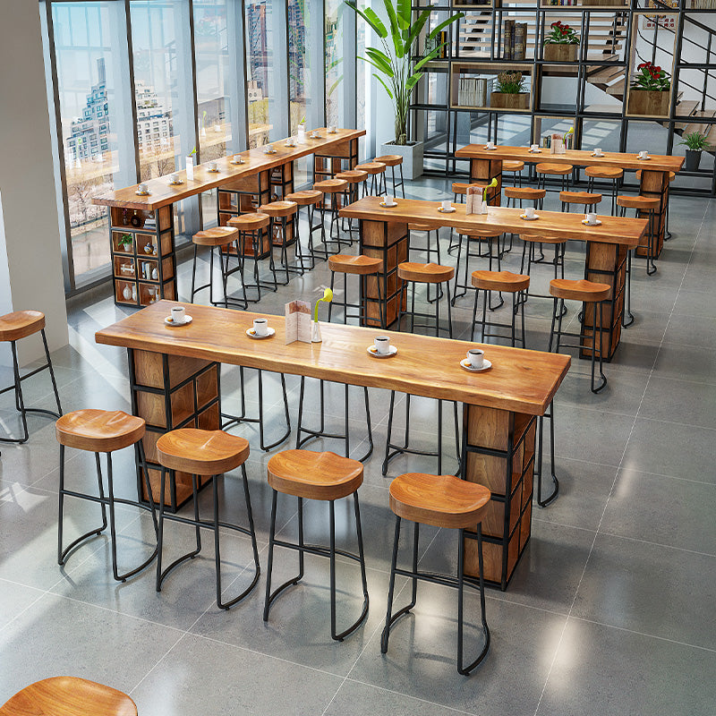 Industrial 1/2/9 Pieces Solid Wood Bar Table Set Fixed Counter Set for Home Use