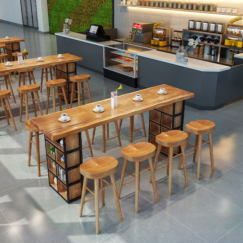 Industrial 1/2/9 Pieces Solid Wood Bar Table Set Fixed Counter Set for Home Use