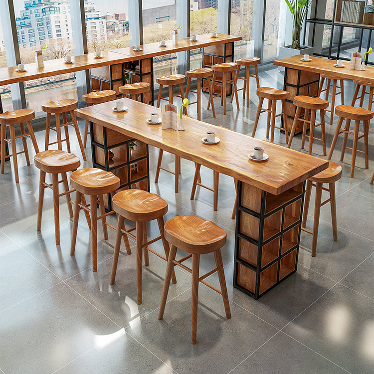 Industrial 1/2/9 Pieces Solid Wood Bar Table Set Fixed Counter Set for Home Use