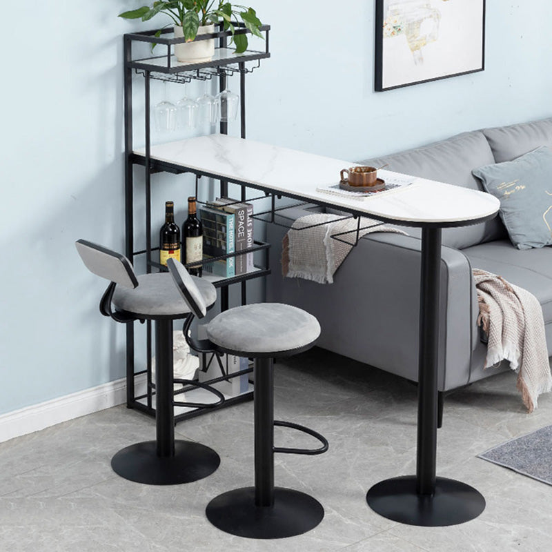 Contemporary Stone Bar Table Set 1/3 Pcs Metal Base Bar Table with Adjustable Stools