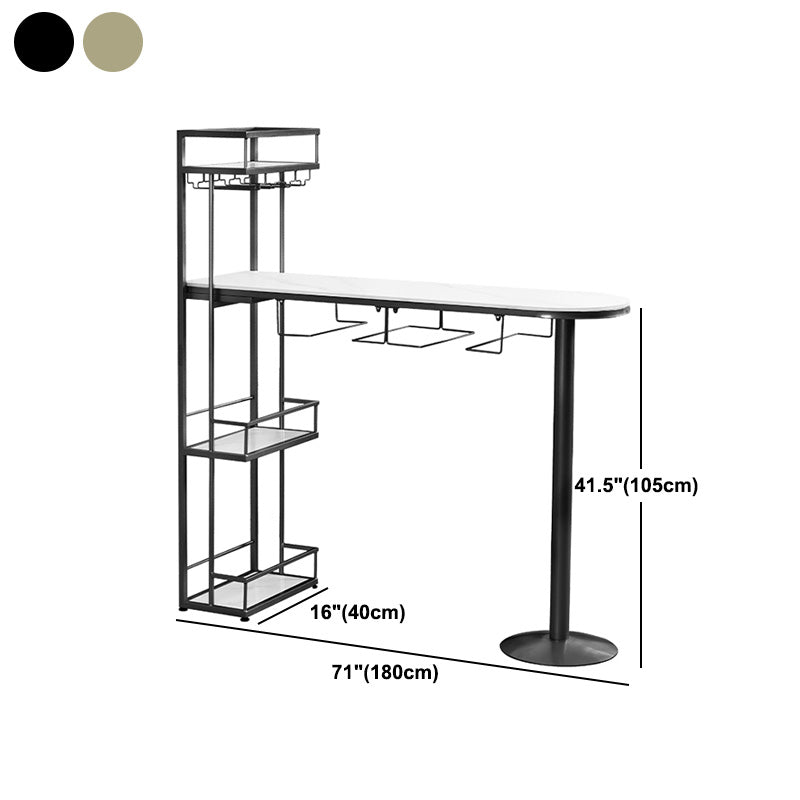 Contemporary Stone Bar Table Set 1/3 Pcs Metal Base Bar Table with Adjustable Stools