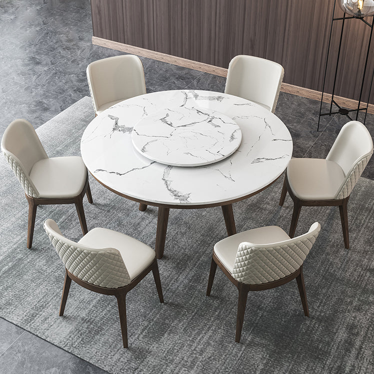 Modern Rotatable Round Table Set 1/4/5/6/7 Pieces Artificial Marble Top Round Table Set
