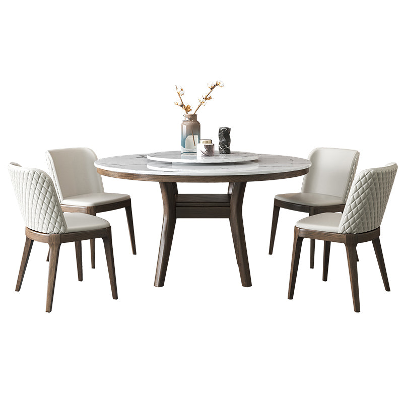 Modern Rotatable Round Table Set 1/4/5/6/7 Pieces Artificial Marble Top Round Table Set