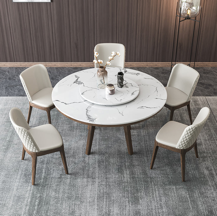 Modern Rotatable Round Table Set 1/4/5/6/7 Pieces Artificial Marble Top Round Table Set