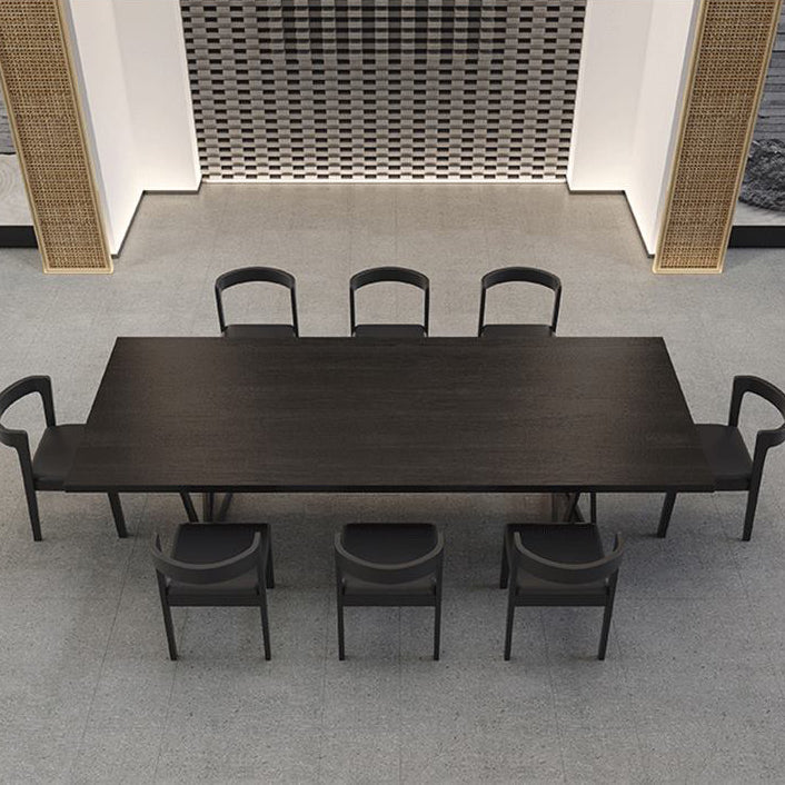 Industrial 1/2/7/9 Pieces Rectangle Dining Set Solid Wood Top Dining Table Set in Black