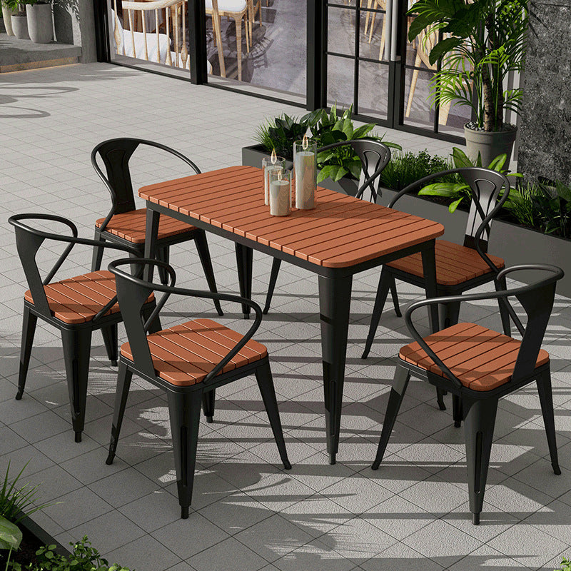 Contemporary Rectangle Table Set 1/2/3/5/7 Pieces Dining Set with Metal Chairs