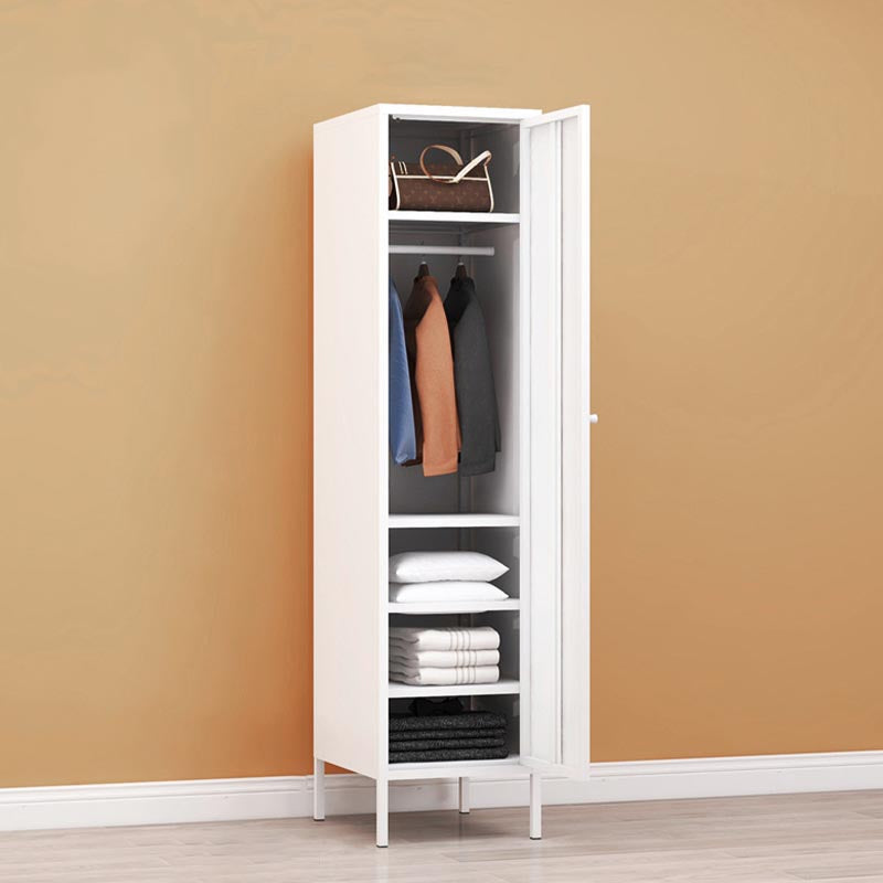White Steel Wardrobe Cabinet with Adjustable Shelves Modern Wardrobe Closet