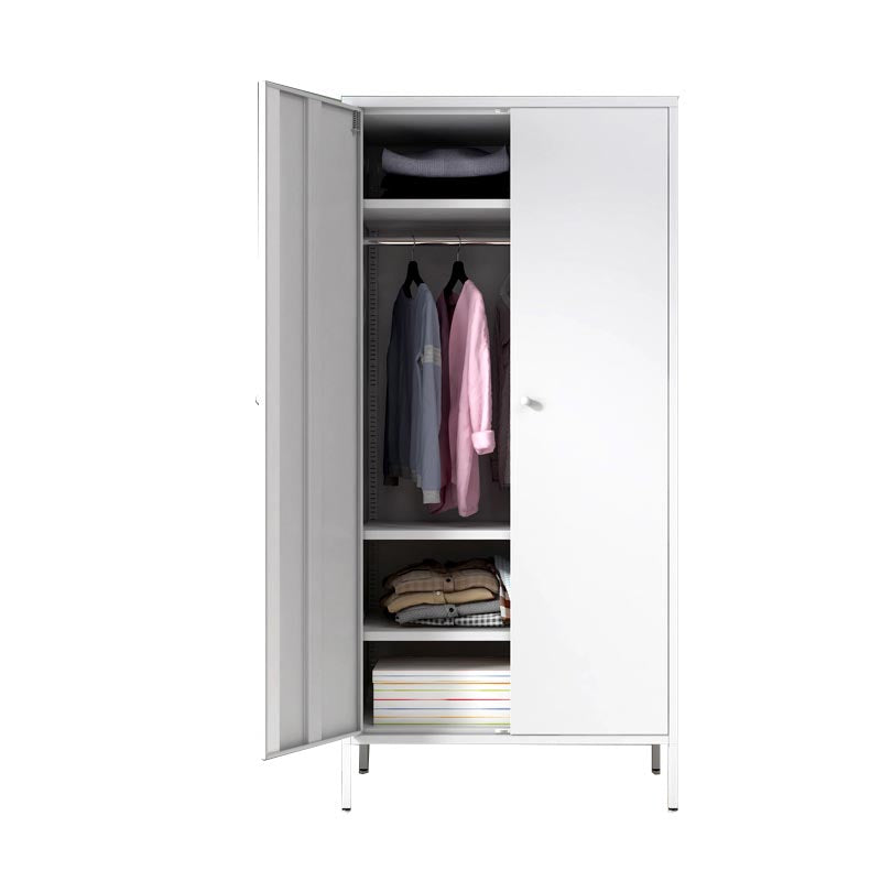 White Steel Wardrobe Cabinet with Adjustable Shelves Modern Wardrobe Closet