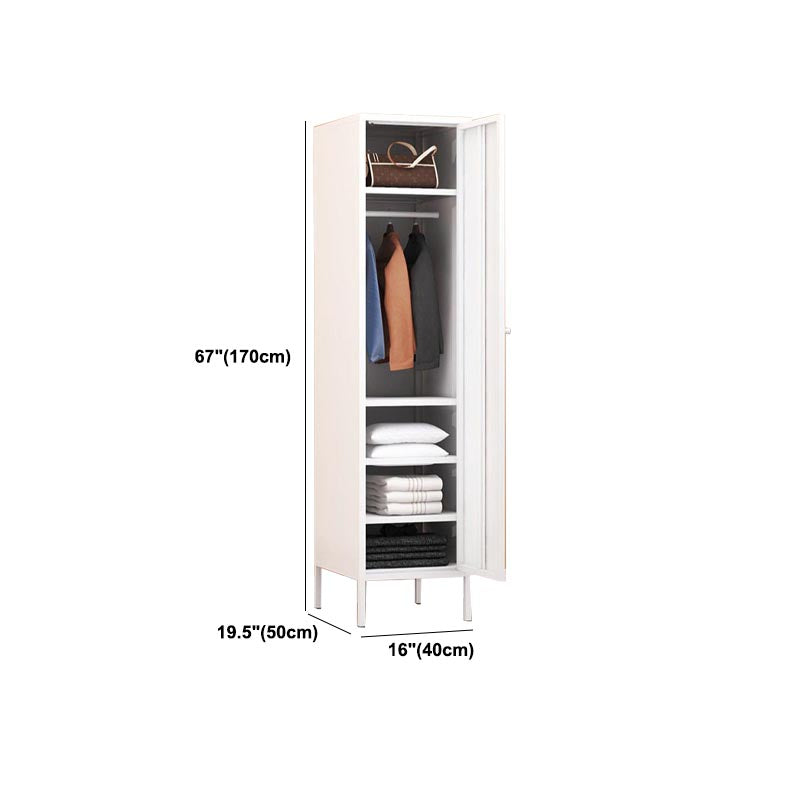 White Steel Wardrobe Cabinet with Adjustable Shelves Modern Wardrobe Closet