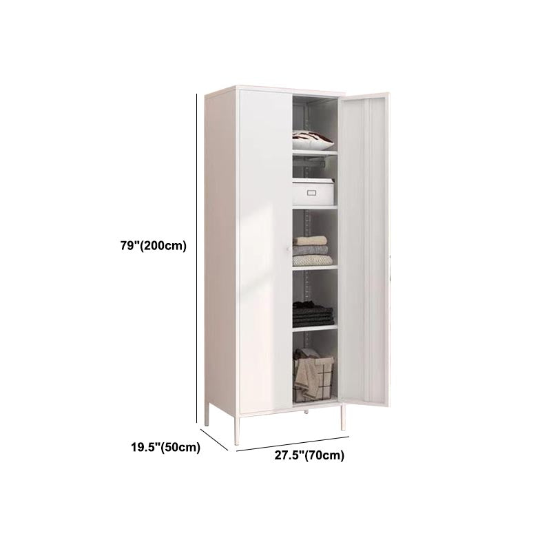 White Steel Wardrobe Cabinet with Adjustable Shelves Modern Wardrobe Closet