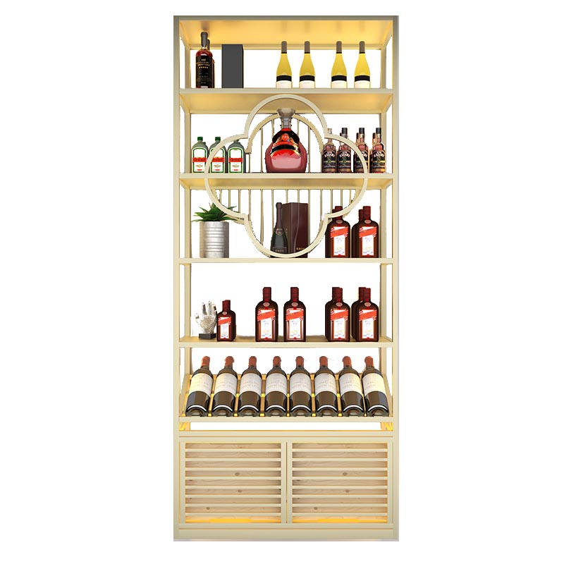 Metal Floor Wine Bottle & Glass Rack Modern Wine Holder with Shelf