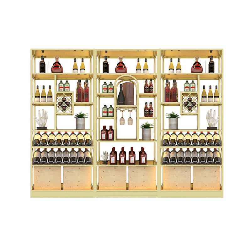 Metal Floor Wine Bottle & Glass Rack Modern Wine Holder with Shelf